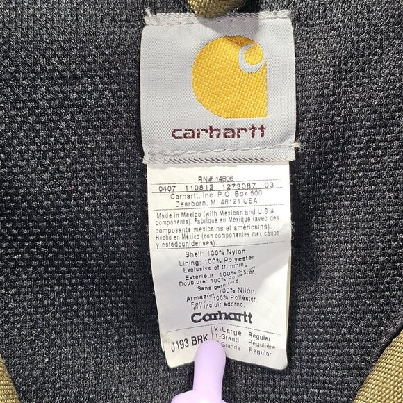 VTG Carhartt Jacket Mens Large Green J193 BRK Hooded Mesh Lined Nylon Canvas - Picture 8 of 12